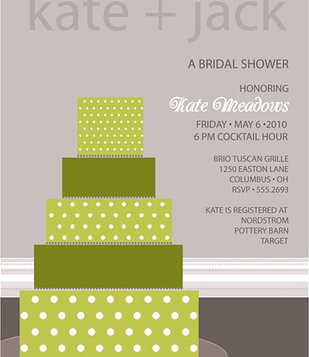 Wedding Cake Bridal Shower Printable Invitation - Green